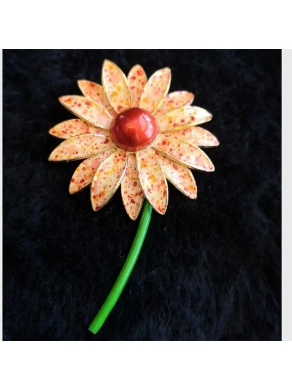Vintage Orange & Red Flower Brooch Made In Germany Mid Century Rare 3.5